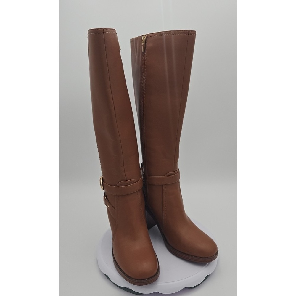 Tommy Hilfiger TWOPHALE W/8 Natural Brown Tall Knee High Heel Riding Vegan *EUC - Picture 2 of 16